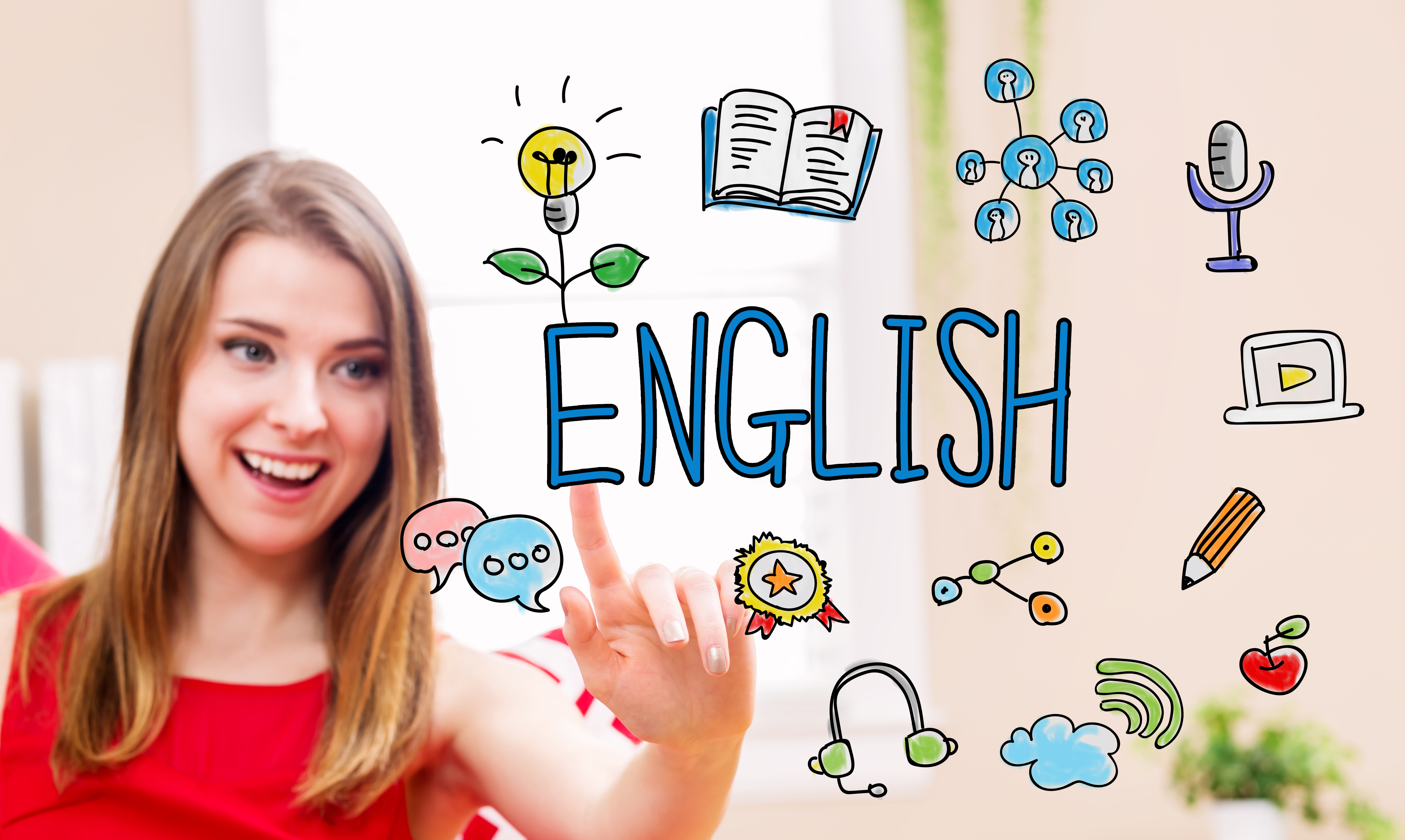 English concept with young woman in her home